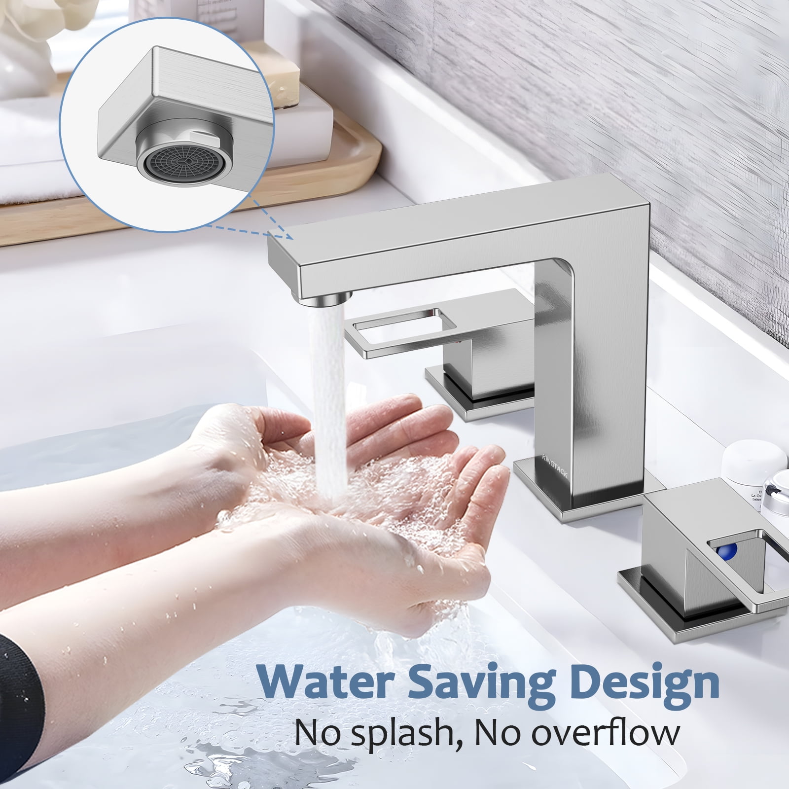 KINGTACK Bathroom Sink Faucet, 8 inch Brushed Nickel Bathroom Faucet with Pop Up Drain, 2 Handle Vanity Faucet with Water Supply Hoses