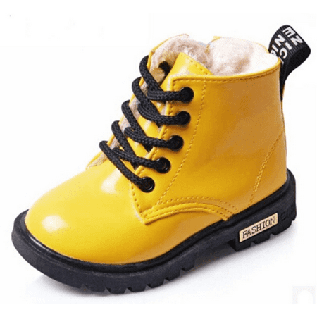

Toyella Winter Children Shoes PU Leather Waterproof Martin Boots Kids Snow Boots Yellow 23