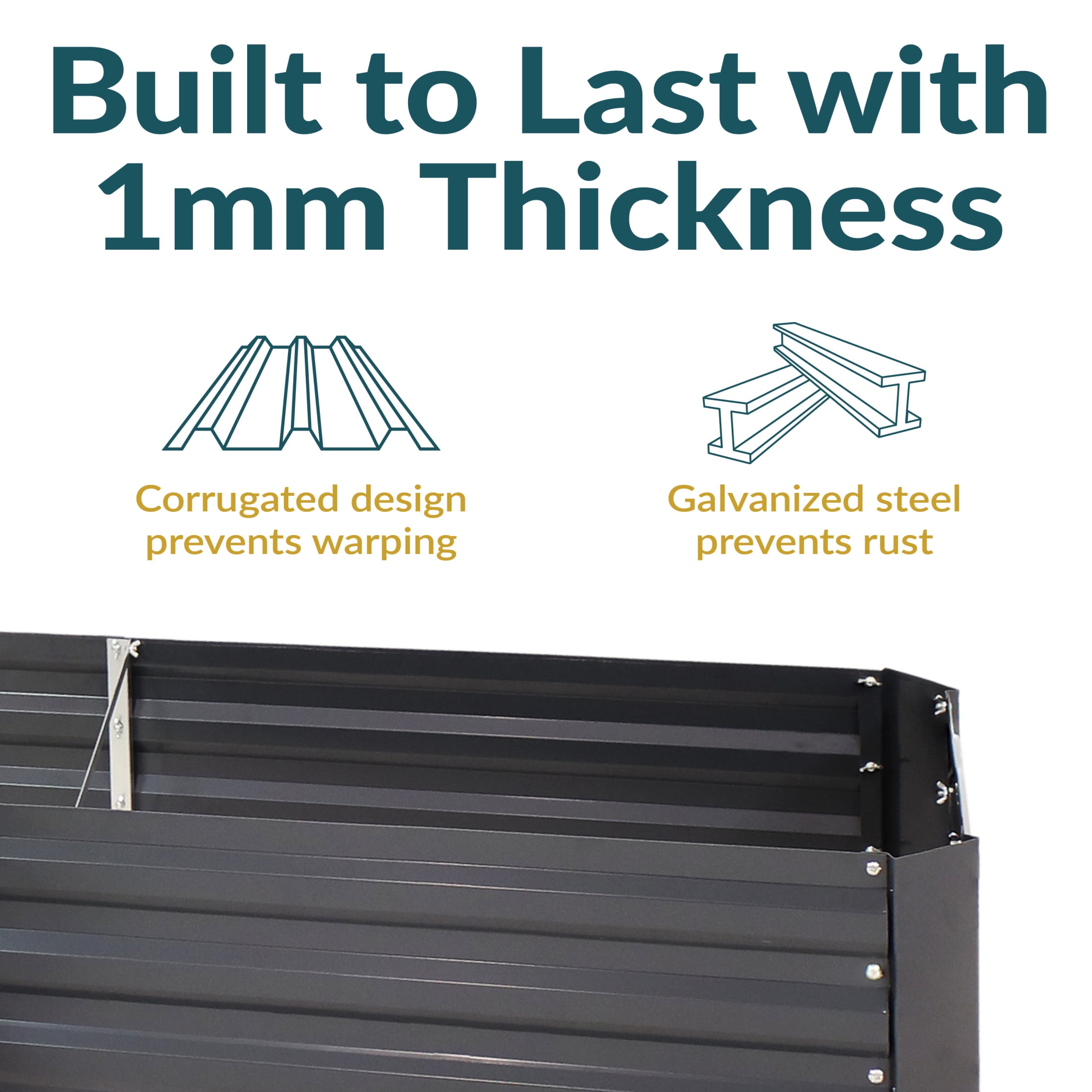 Sunnydaze 59.5" x 59.5" x 11.75" L-Shaped Dark Gray Galvanized Steel Raised Garden Bed