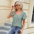 thumbnail image 5 of SWSMCLT Women's Short Sleeve T Shirt Square Neck Lightweight Thin Ruched Tee Shirt Soft Fashion Fall Summer Green XX-Large, 5 of 5