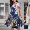 thumbnail image 2 of Blue FlowerWatercolor Women's Classic Swing Skater Dress Casual Work Party Cocktail Dresses, 2 of 6