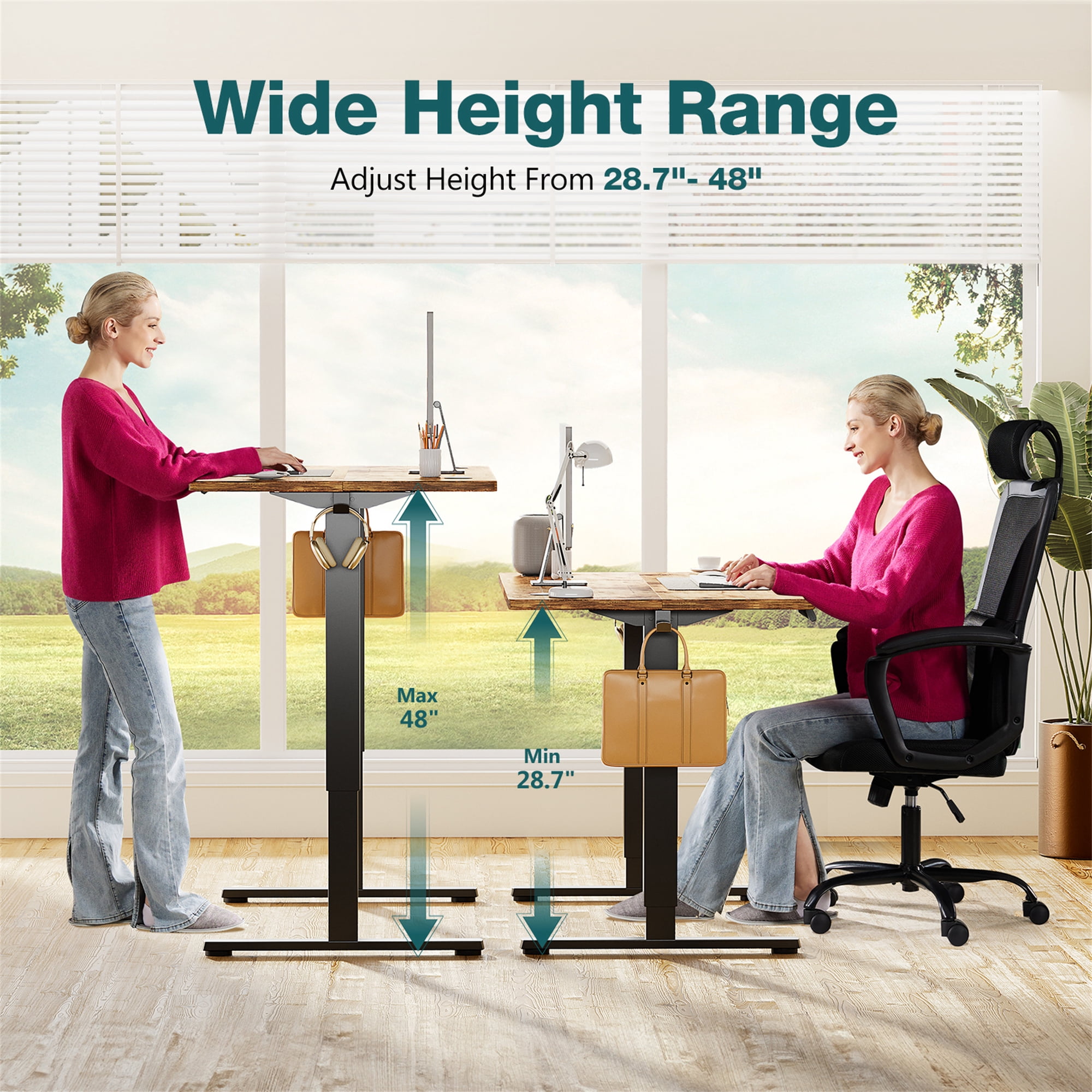 Aukfa 55" Electric Standing Desk, Adjustable Height Stand up Desk for Home Office, Brown