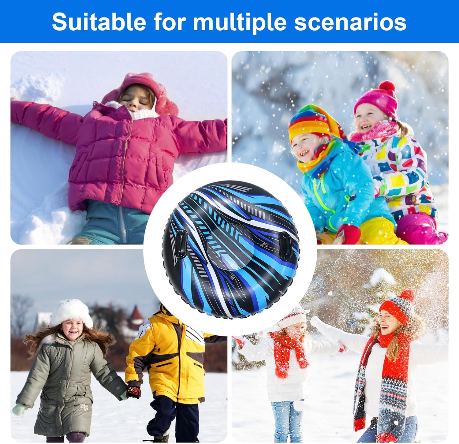 Sleds for Kids, Heavy Duty Snow Tube Made by Thickening Material, Toboggan Sled, Snow Toys for Kids and Adults, Antifreeze Thickened Bottom, Inflatable Sleds for Winter Skating