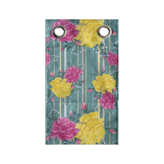 Flower Hanging Pocket Organizer, Retro Repetitive Pattern with Pink and Yellow Tone Roses on Striped Backdrop, Printed Polyester Storage Bag with Pockets, 9" x 16", Multicolor