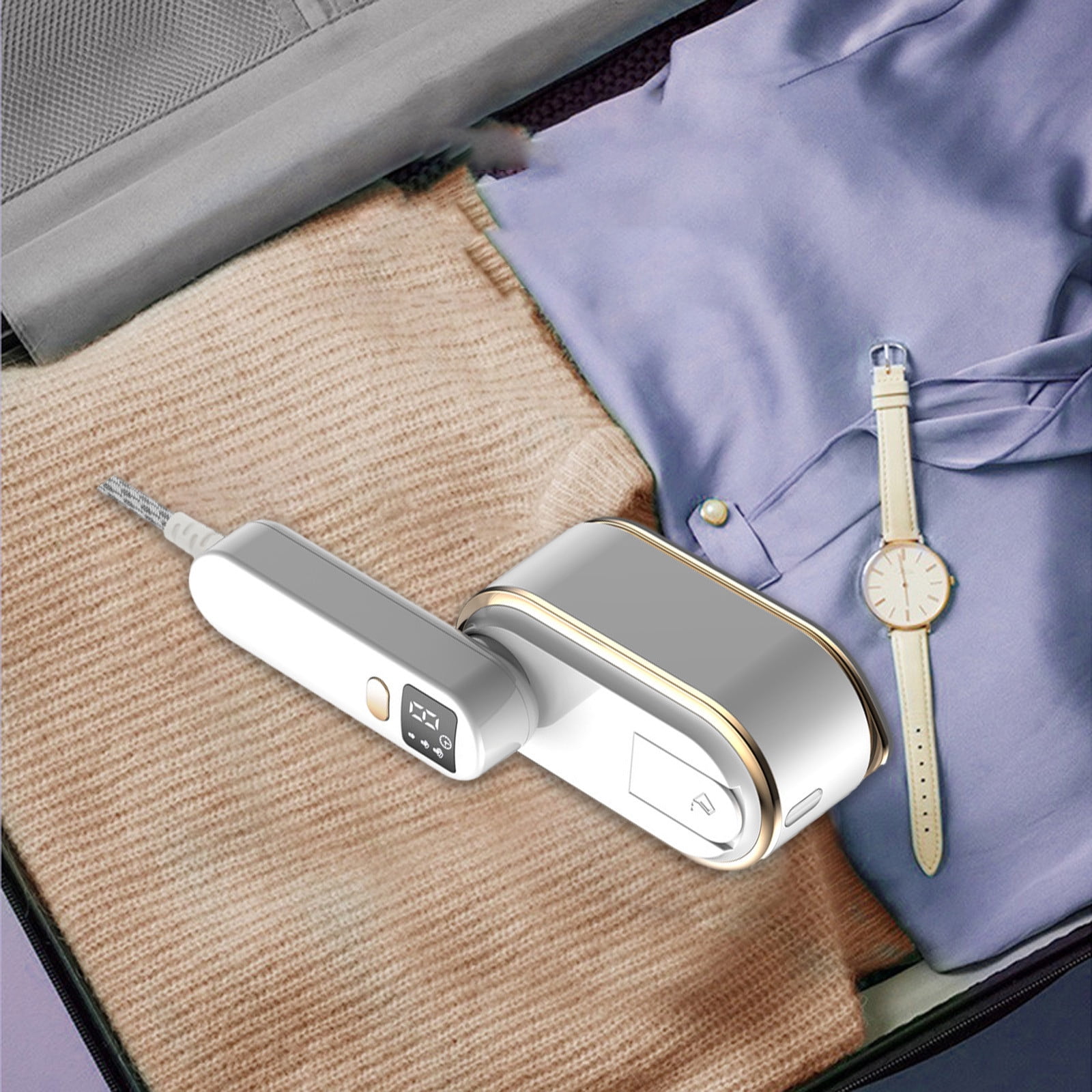 Tuphregyow Foldable Mini Travel Iron for Clothes, Handheld Garment Steamer with Ironing and Steaming Functions, Portable Fabric Wrinkle Remover for Home and Travel White