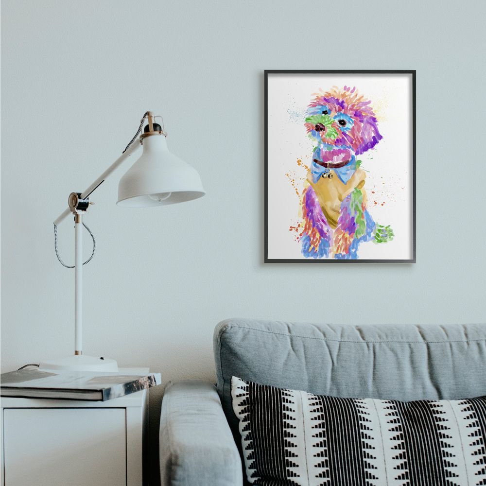 Stupell Industries Colorful Fun Pet Dog Portrait Stylish Bichon Design Framed Wall Art Design by Ziwei Li, 24" x 30", Black Framed