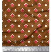 Soimoi Brown Rayon Fabric Hut & Dots Printed Craft Fabric by the Yard 56 Inch Wide