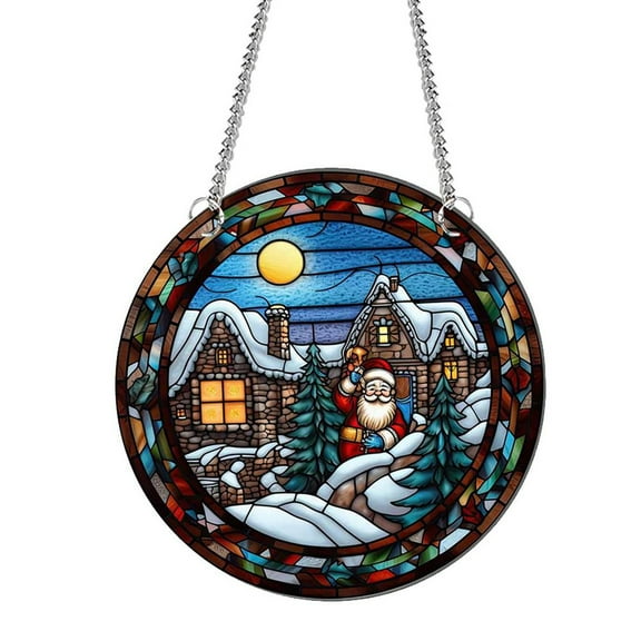 1pc Santa Suncatcher Xmas Stained Decor for Windows Holiday Christmas Windows Hanging Winter Housewarming Gift Decorative Christmas Tree Bedroom Kitchen Outdoor Hanger Wre/ Tyu149: Small
