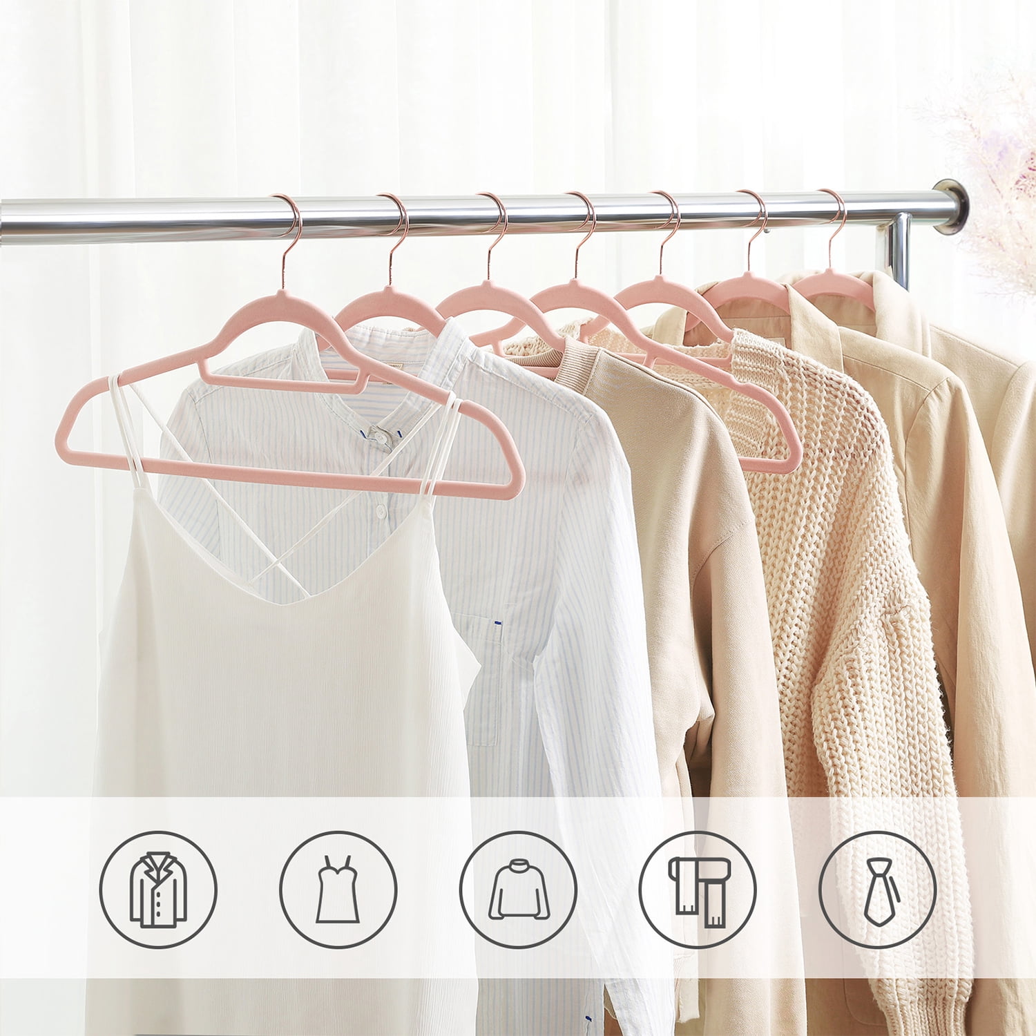 50 Pack Velvet Hangers Coat Hanger with Swivel Hook Non-Slip for Coat Shirt Dress Pants Light Pink