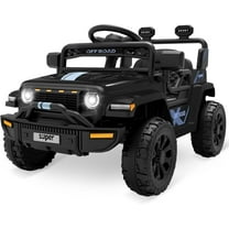 Lumiparty 12V Ride On Toy, Kids Ride On Truck Car with Remote Control, Steering Wheel Music, Kid Electric Vehicles with Led Lights, 2 Speeds, for Age 3-5, Black