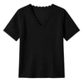 thumbnail image 4 of hlysgo Women's V Neck Tops Short Sleeve Waffle Knit Lace Shirts Summer Casual Loose Basic Tunic Tee Black,S, 4 of 6