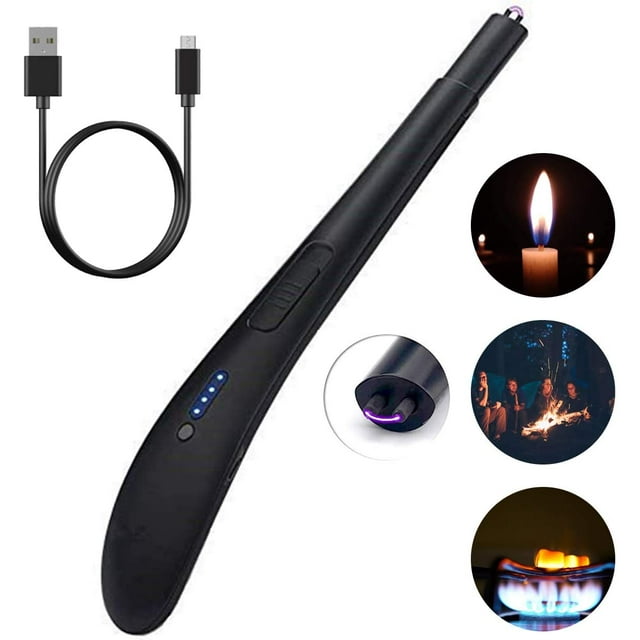 Stick Lighter Arc Lighter Candle Lighter, Usb Rechargeable Lighter, Windproof Flameless Lighter With Gift Box For Kitchen, Barbecue, Candles And Cigarettes Black