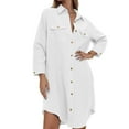thumbnail image 2 of Yigetop Long Button Down Shirts for Women, Womens Button Down Shirts Solid Color Coat Long Sleeve Casual Lapel Collared Work Loose Long Blouses Pocket Plus Size Shirt Dress White L, 2 of 8