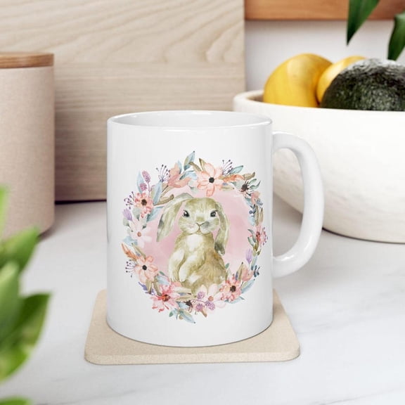 Floral Bunny Ceramic Mug, Easter Rabbioffee Mug, Spring Wildflower Mug, Cute Bunny Coffee Mug, Bunnover Gift, Spring Easter Drinkware