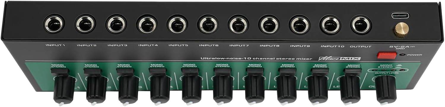 10 Channel Audio Mixer, Mini Music Mixer, DJ Mixers Stereo Mono Switching High Compatibility for KTV Private Rooms Recording Studios