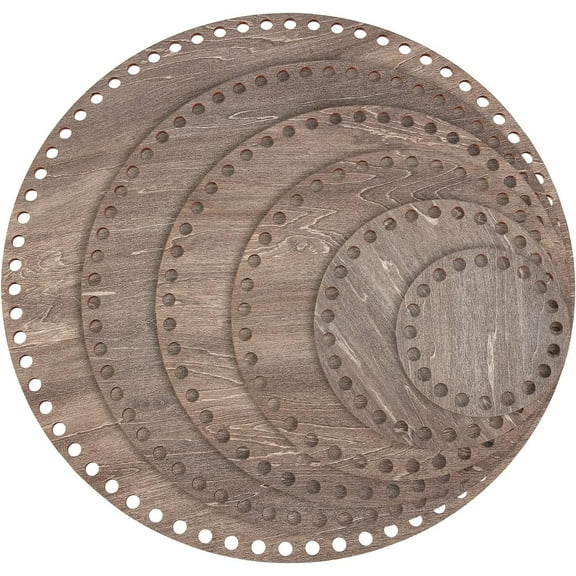 1 Set 6 Sizes Round Wooden Basket Bottoms Grey Natural Wood Base Shaper 8mm Hole Crochet Basket Base for T-Shirt Yarn DIY Basket Weaving Knitting Craft Home Decoration 3.9"~13.7"