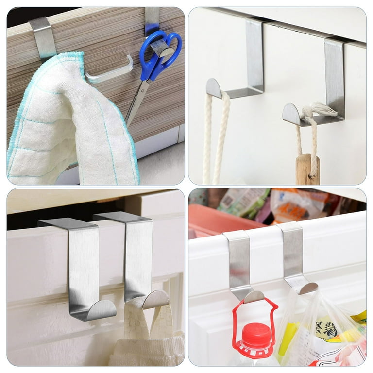 2-Pack Stainless Steel Reversible Over-The-Door Hooks - For Cabinet Doors Up To 18mm Thick