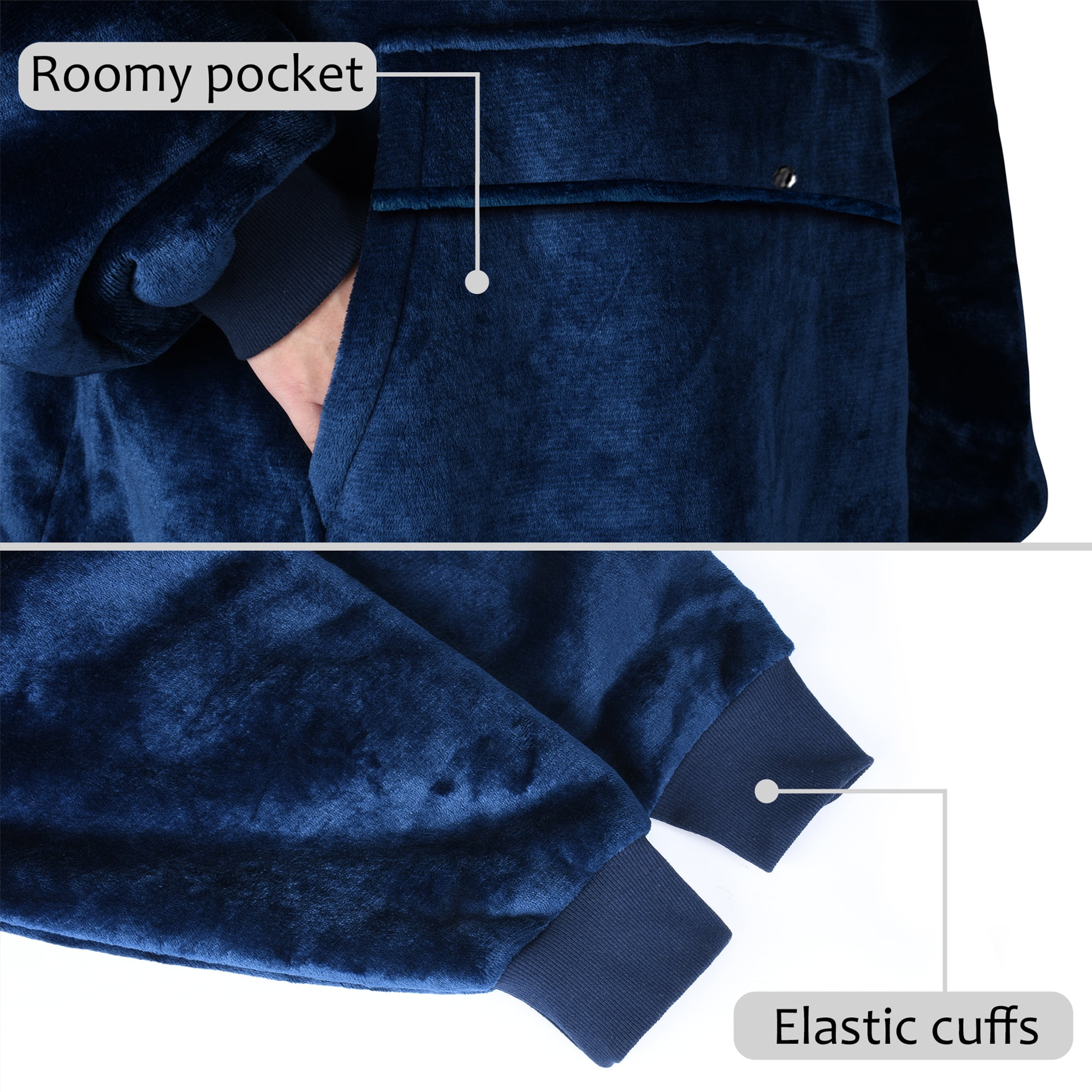 Catalonia Oversized Blanket Hoodie Sweatshirt, Comfortable Wearable Blanket Pullover Adults, Blue Silver