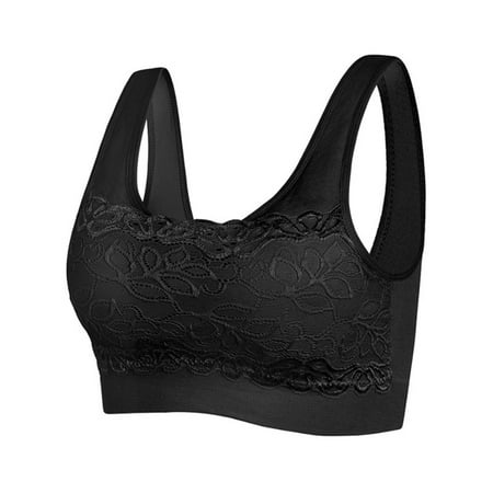 ATOYSOY Lace Splicing Everyday Bra Yoga Activewear Bralette Solid Color Underwear Push Up Comfort Bra Workout Breathable Clearance Teens Wirefree Tank Tops Black L