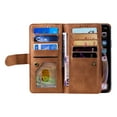 thumbnail image 3 of Dteck Wallet Case For iPhone XR, Matte PU Leather Case Built-in 9 Card Slots Zipper Purse Flip Cover With Hand Strap, Brown, 3 of 9