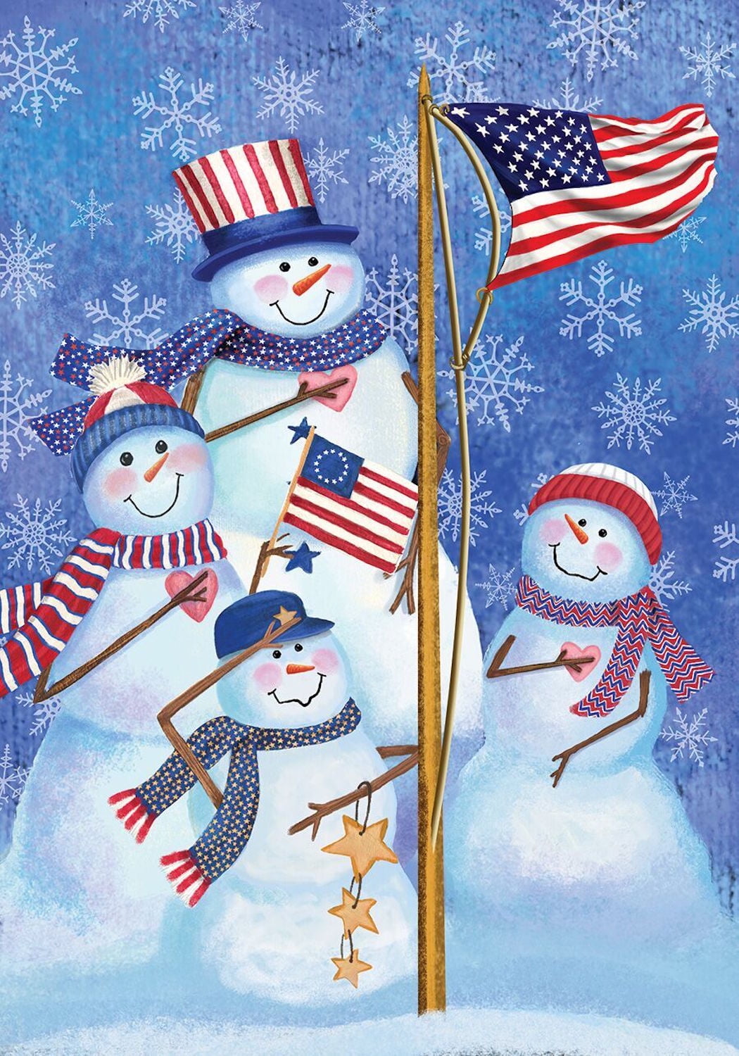 18x18 Fun Patriotic Winter Art Throw Pillow Patriotic Snowmen Designs Snowman American Flag Multicolor 