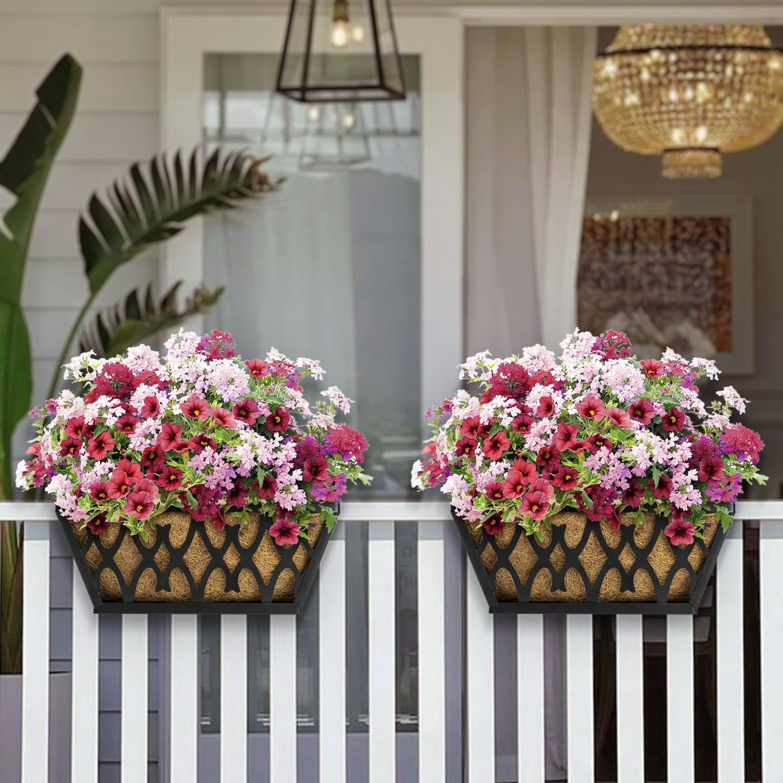 14 Inch 2 Pack-black Window Box Planter for Outdoor Garden Balcony Deck Decor