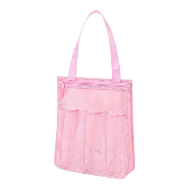 Bolsa de malla portátil para ducha, organizador de baño, 25 x 9 x 30 cm, práctica bolsa de aseo de secado rápido para campamento, natación, baño para Rosa