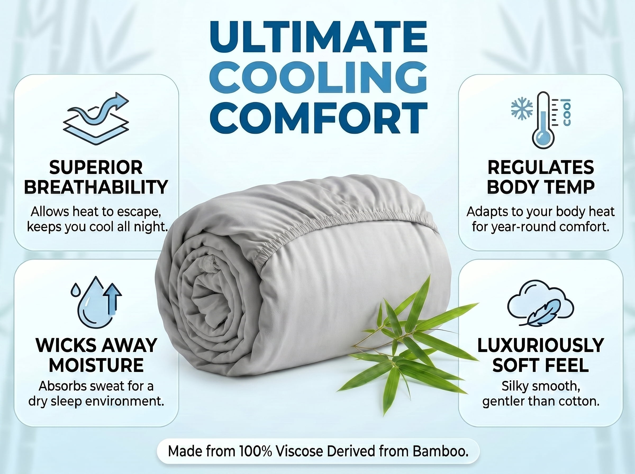 100% Viscose from Bamboo RV Camper King Size Botton Fitted Sheets Only (1-Piece) 1000 Thread Count - Cooling Silky Soft - 10" Deep Pocket - Light Gray