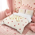 thumbnail image 2 of Meiyoeat Red Strawberry Letter R Bedding for teens, Kawaii Fruit Stripe Print Duvet Cover Full, Gold Red,3pcs,No Comforter, 2 of 6