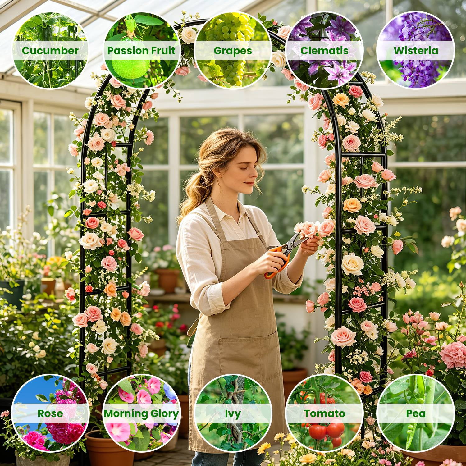 Freestanding Metal Trellis Arch Multi-Size Adjustable Modular Pipe Design, Black Iron Frame Segmented Assembly for Garden Climber Patio Wedding Decoration