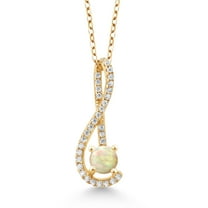 Gem Stone King 0.56 Ct Round Cabochon White Ethiopian Opal White Created Sapphire 18K Yellow Gold Plated Silver Pendant with Chain
