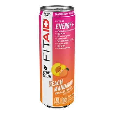 Pack of 4 LIFEAID FITAID Energy Drink - Peach Mandarin - 12 oz - Package may vary
