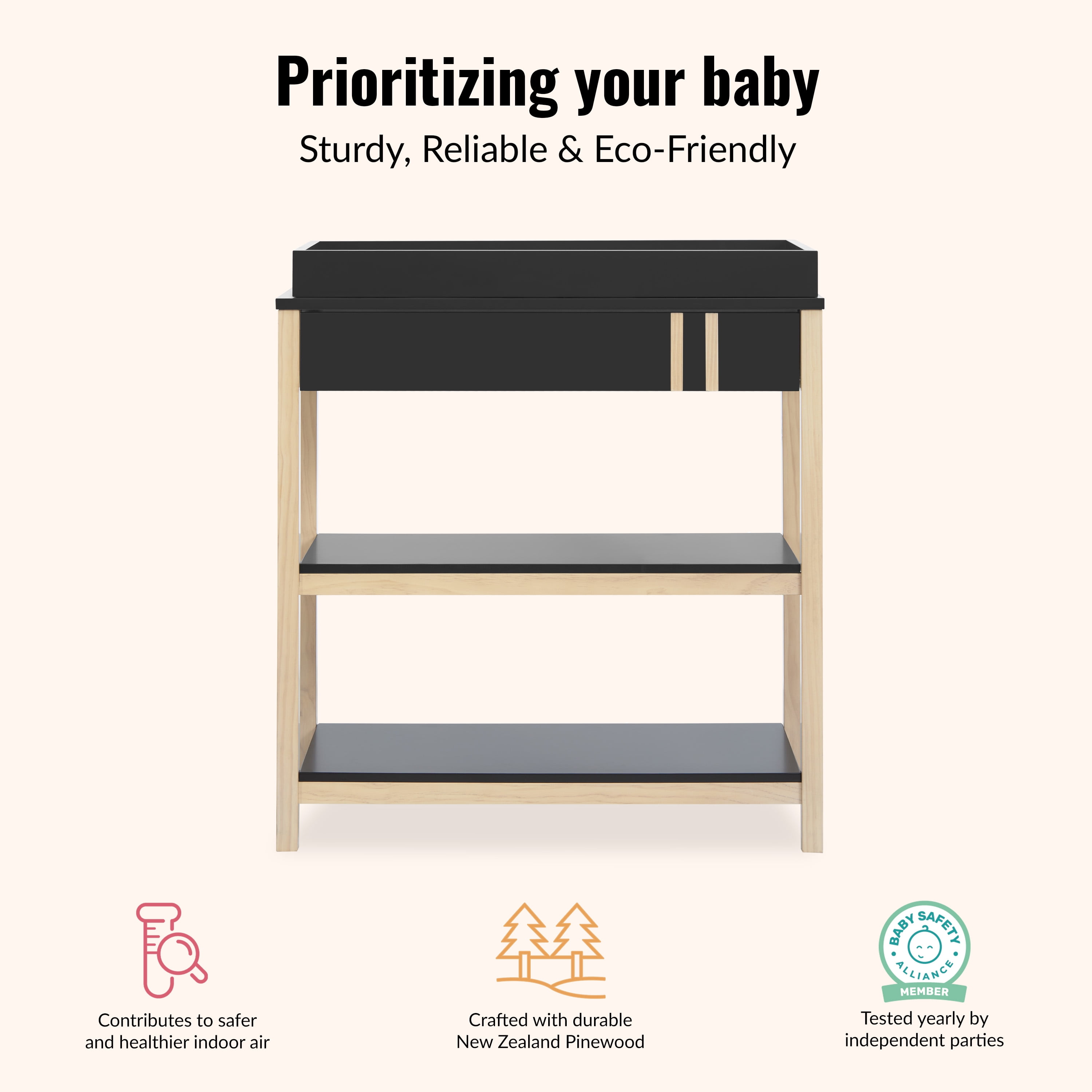 Dream On Me Soho Changing Table In Matte Black Vintage