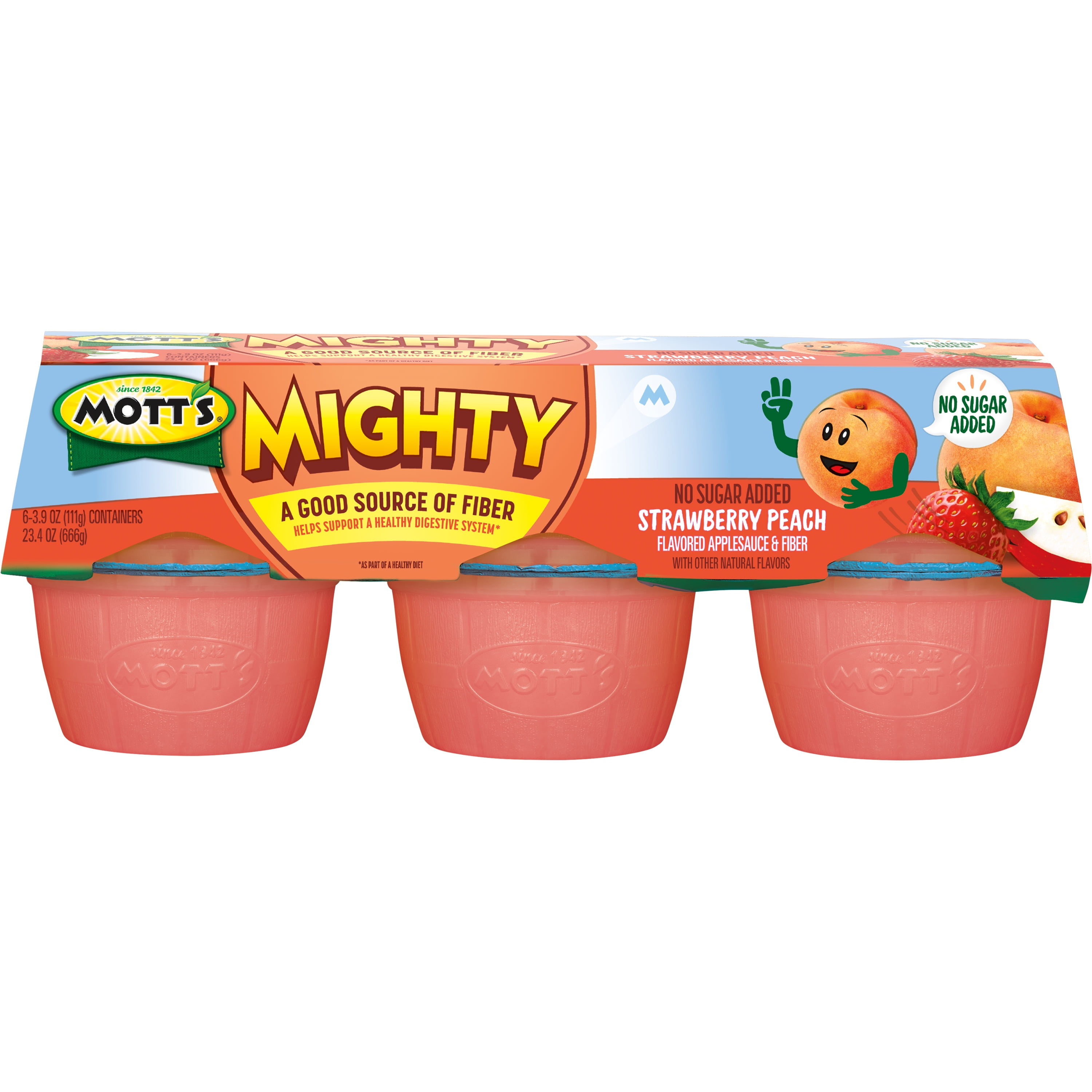 Mott's Mighty Strawberry Peach Applesauce, 3.9 oz, 72 Count Cups (12 Packs of 6)