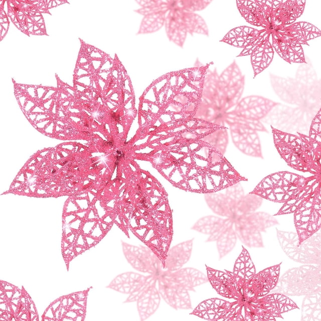 24 piezas de adornos navideños con purpurina y flores de Pascua