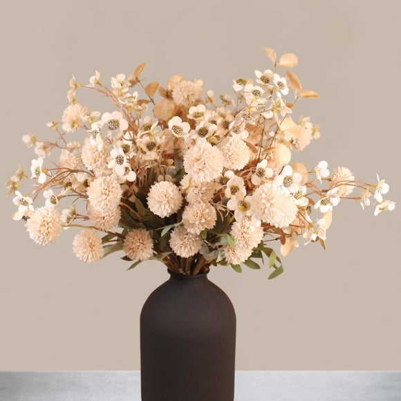 Arreglos florales de seda Ryddelighome Beige Mums + Eucalipto