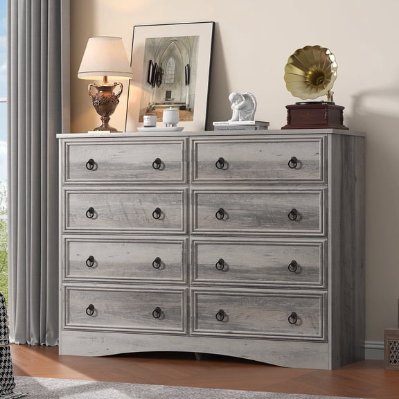 Frmobepts 8 Drawer Dresser for Bedroom, Dresser TV Stand, Chest of Drawers for Storage and Organization, Gray