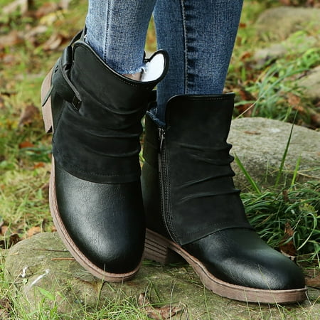 

Womens Boots Thick Size Ankle Heel Buckle Belt Fashion Zipper Boots Boots Plus Women s women s boots Black 8.5 Boots for Women