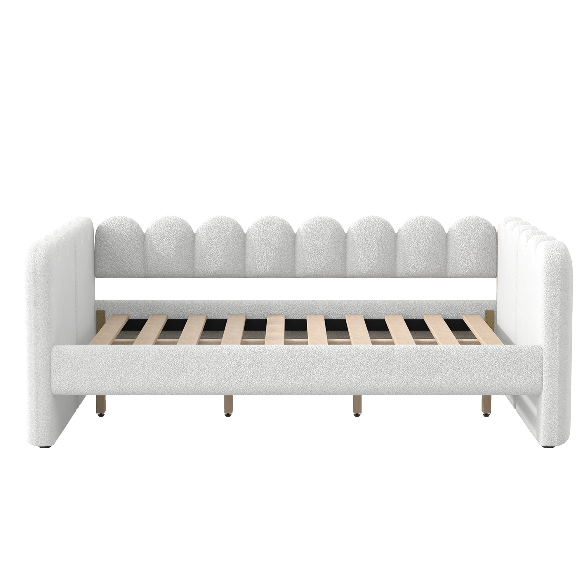 EUROCO Queen Size Upholstered Daybed with Sturdy Wood Slats, Solid Sofa Bed Frame, Easy Assembly, Space-Saving Design, White