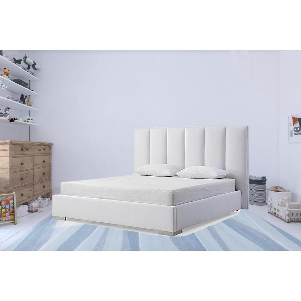 HomeRoots 55 x 72 x 87 in. Queen Size White Upholstered Channel Tufted Velvet Bed Frame