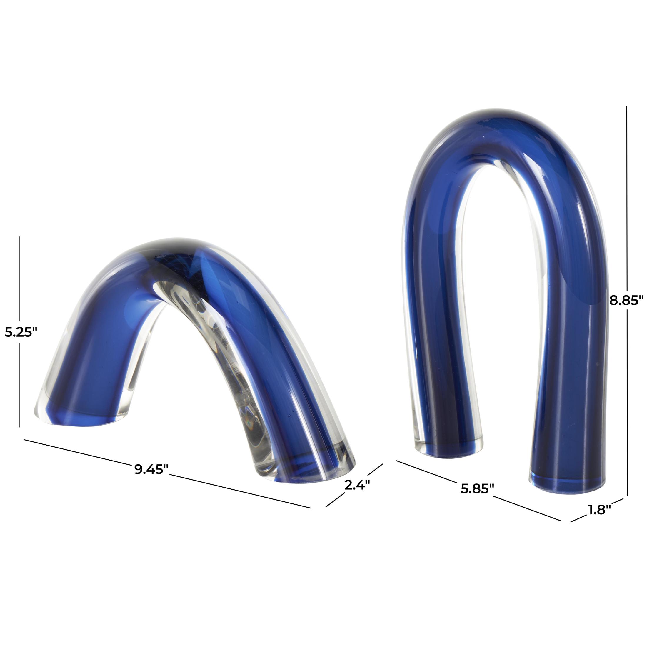9", 5"H Blue Glass Arch Abstract Sculpture with Clear Accents, by DecMode (2 Count)