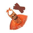 thumbnail image 2 of Infant Baby Girl Halloween Costume Cute Pumpkin Face Sequin Halter Romper Tutu Dress + Striped Socks 2Pcs Outfits, 2 of 7