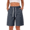 thumbnail image 2 of Cargo Shorts Women Only Moment Knee Length Shorts Women Chemical Fiber Blends Elastic High Waisted Casual Going Out Shorts Grey,3XL, 2 of 9