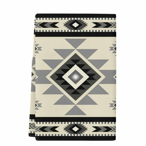 Dish Towels, Boho Southwest Absorbent Kitchen Towels 1 PC, Aztec Tribal Retro Geometric Patterns Microfiber Hand Towels Dish Cloths Tea Towels for Home  Bathroom,18X28-Inch, Gray