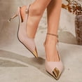 thumbnail image 3 of Womens Slingback Kitten Heels Closed Pointed Toe Pumps Heeled Sandals Elegant Splice Leather Party Prom Dress Shoes Pink Size 5, 3 of 7
