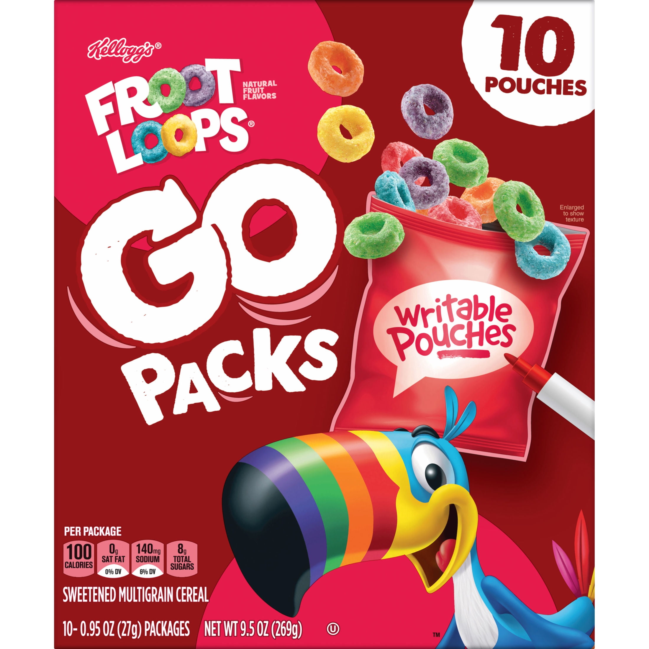 Kellogg's Froot Loops Go Packs Original Cereal, Kids Snacks, 9.5 oz, 10 Count
