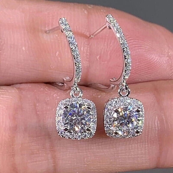 3.50 Ct Round Cut Diamond Lab-Created Drop/Dangle Earrings 14K White Gold Plated