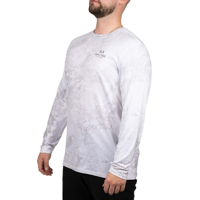 Realtree Wav3 White Camo Mens Long Sleeve Fishing Shirt