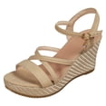 thumbnail image 5 of Rokment Women's Platform Wedge Dressy Sandals Stylish Casual Cross-Straps Espadrilles Chunky Heeled Beach Strappy Summer Shoes for Ladies Vacation Beige Size 6, 5 of 6