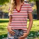thumbnail image 2 of Camisas de Manga Corta para las Mujeres Casual Impresión No Estructurada Botón Arriba Blusa Cuello Tripulado Top de Verano, Tops de Manga Corta de las Mujeres Casual, 2 of 6